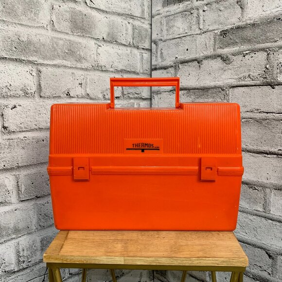Vintage Thermos Orange Plastic Lunchbox Pail Retro Classic Jobsite 80's 90's - Picture 1 of 12